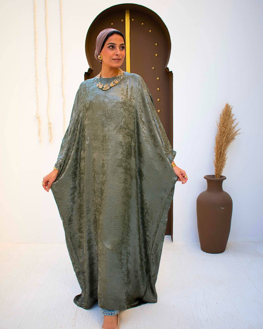 Olive metallic abaya