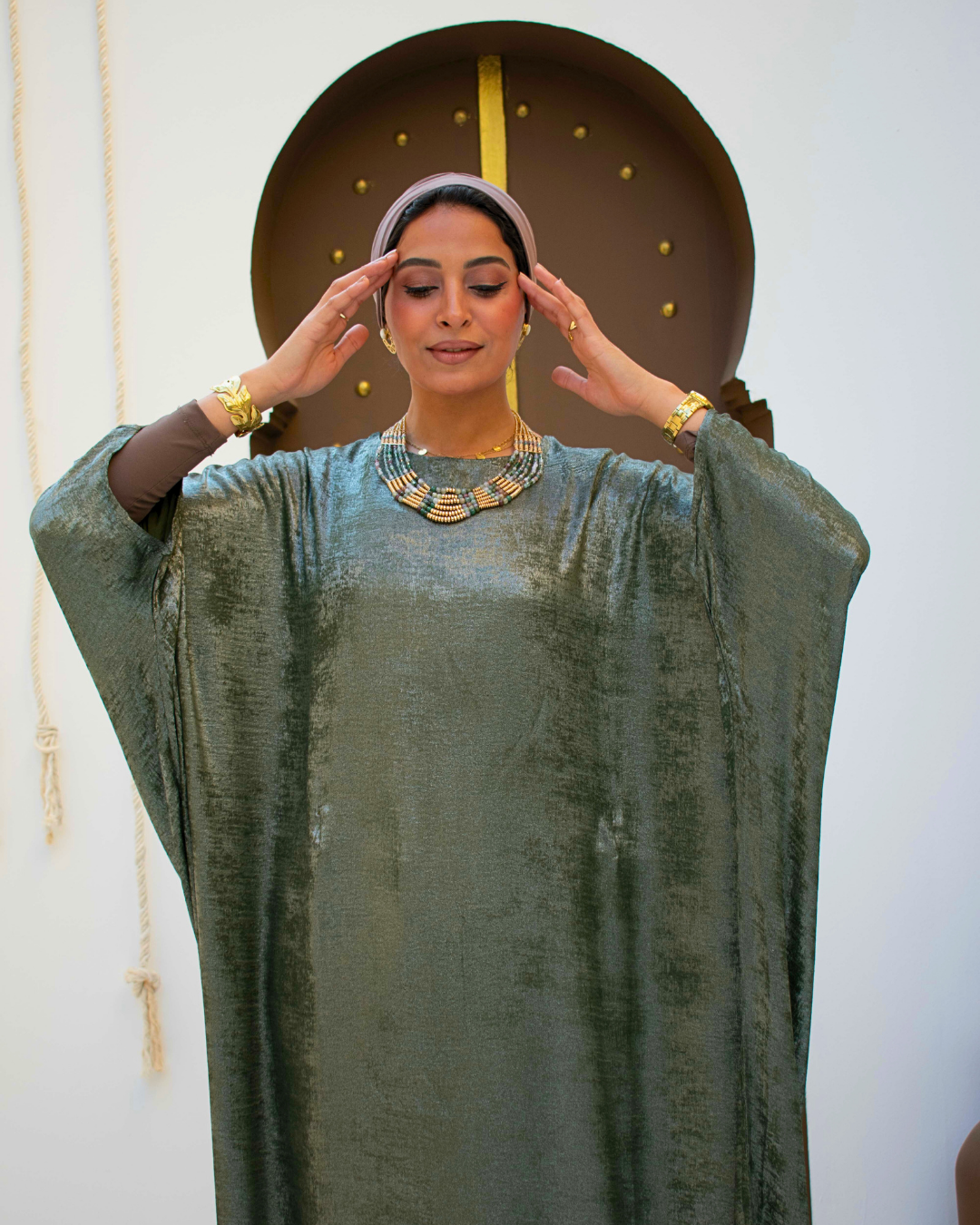 Olive metallic abaya