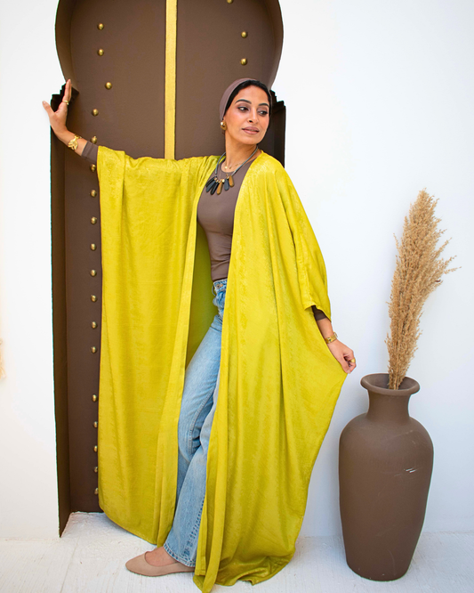 Yellow metallic open abaya