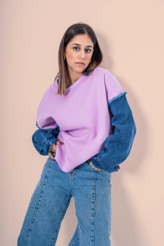 Denim Sleve Scuba Jumper - Lavender