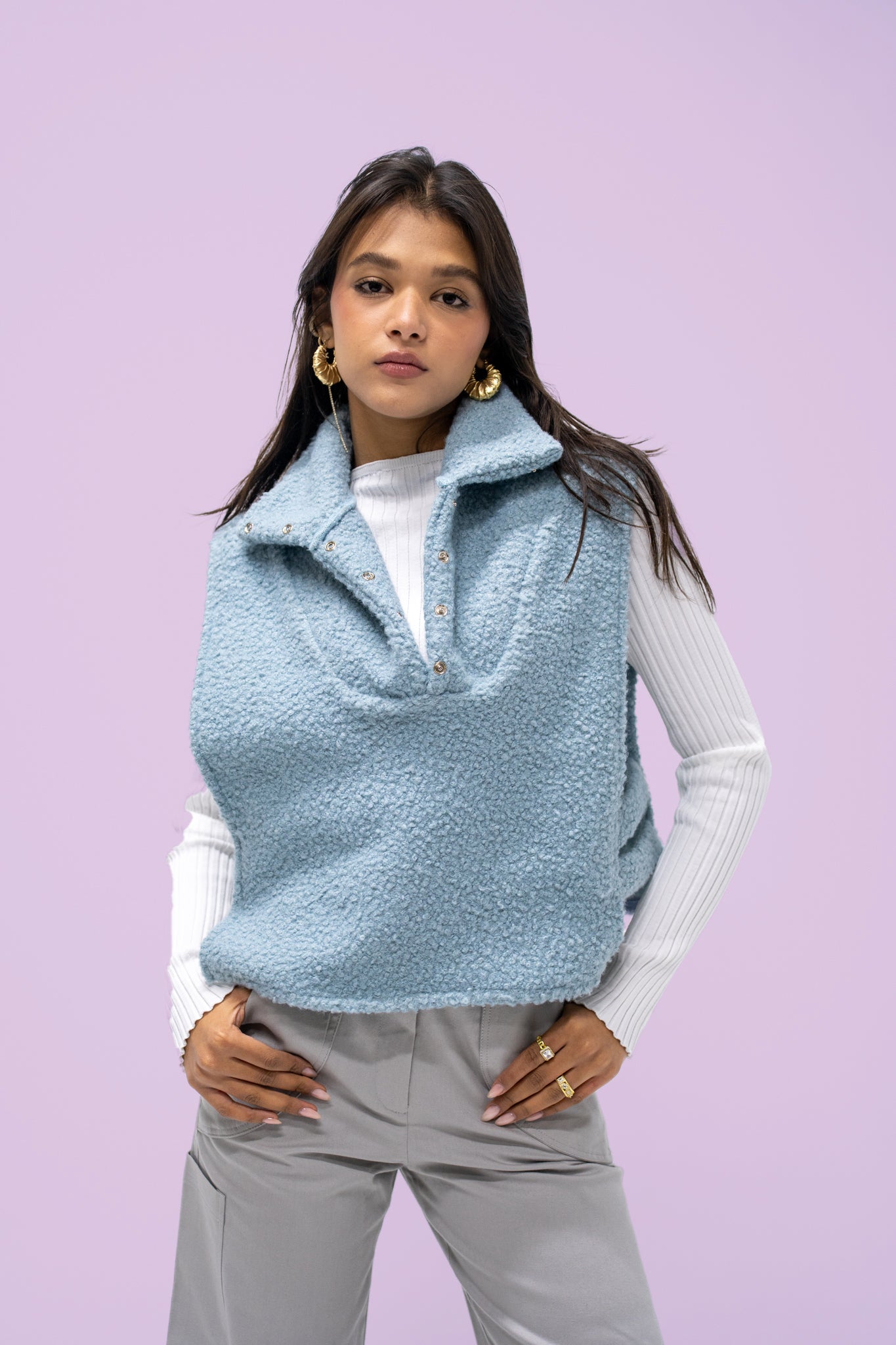 Willow Fuzzy Baby-Blue Sleeveless Jacket