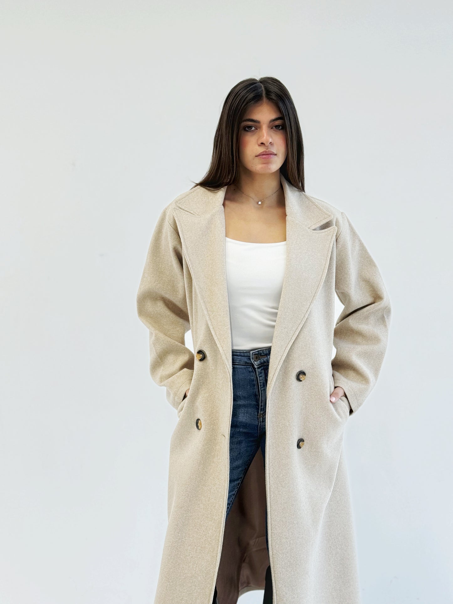 Beige wool overcoat