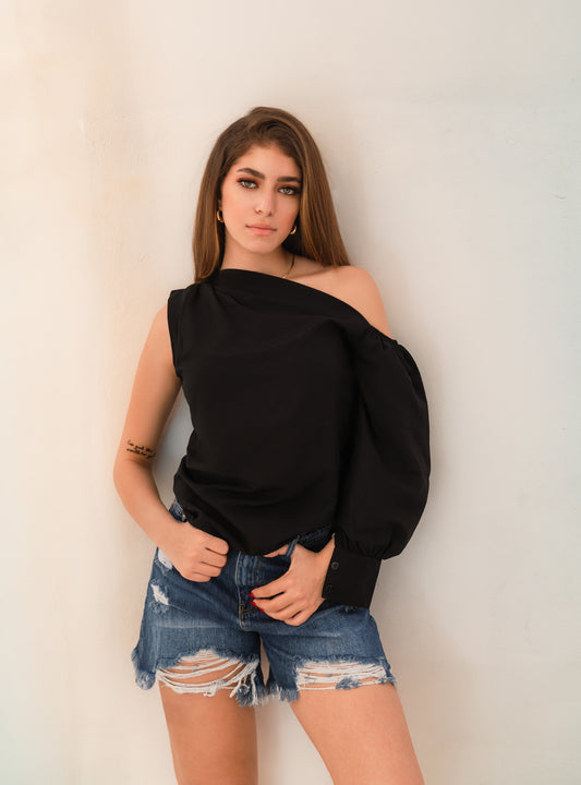 Black one shoulder top